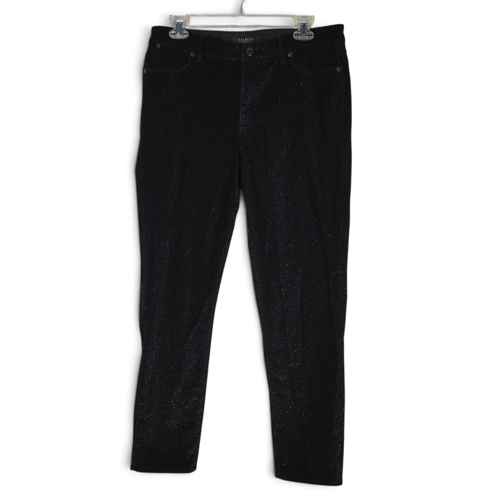 Talbots Corduroy Pants Womens 10 Flawless Five-Pocket Black Silver Sparkle EUC